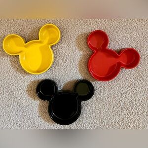 Disney 3 Pc. Mickey Mouse Shaped Accent Dishes  - Red, Yellow, Black NWOT